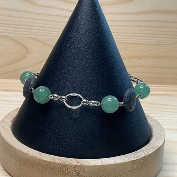 Aventurine Lava Rock Tarnish-Free Chain Bracelet - Picture 1 of 3
